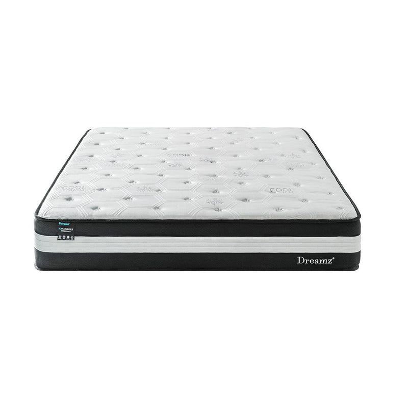 Dreamz Queen Cooling Mattress Pocket Spring Euro Top Bed Foam 5 Zone 25cm