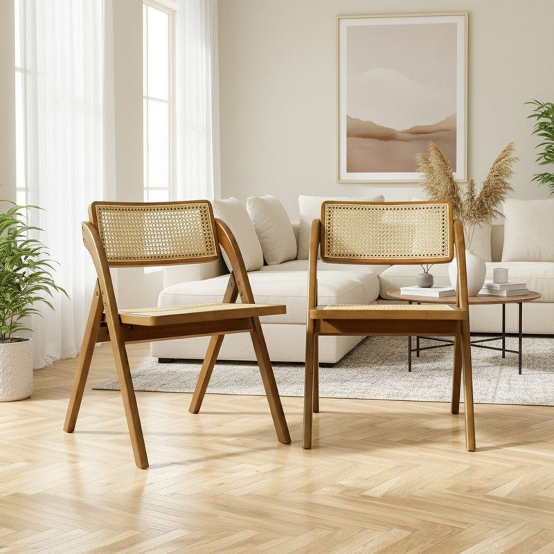 Levede 2x Foldable Dining Chairs Accent Wooden Chair Rattan Furniture Lounge