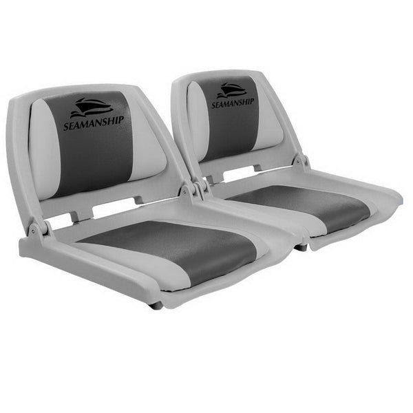 Set of 2 Folding Swivel Boat Seats - Grey & Charcoal