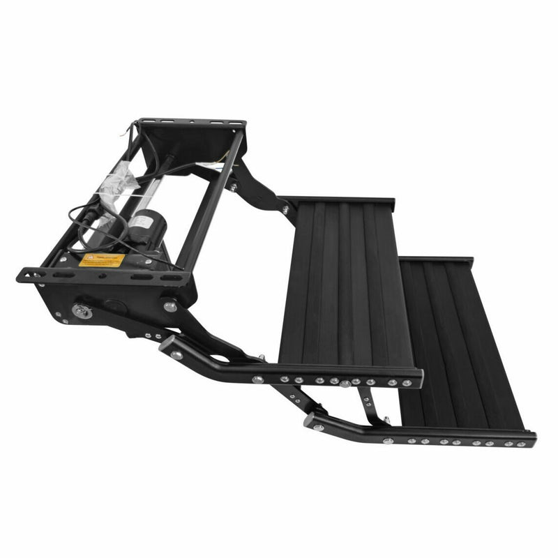 Black Double 12v Electric Caravan Step with LED Light