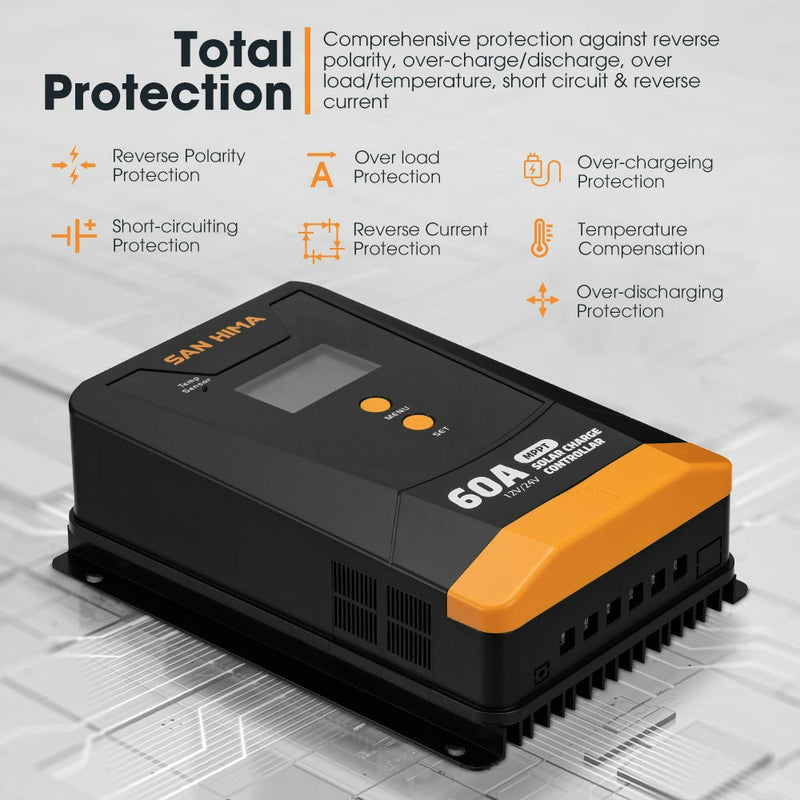 San Hima 60A MPPT Solar Charge Controller 12V 24V With Bluetooth LCD Display