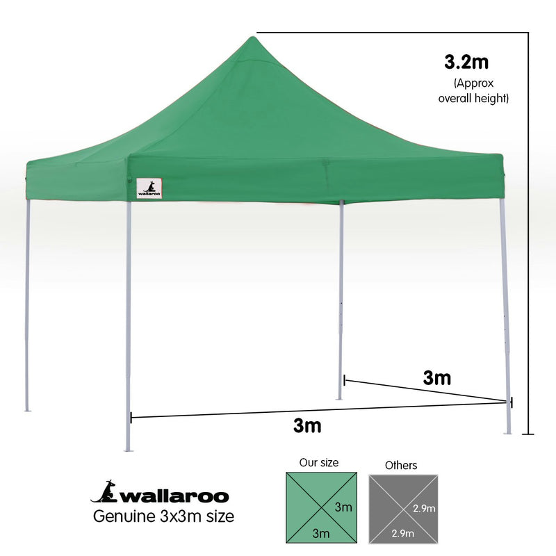 Wallaroo Gazebo Tent Marquee 3m x 3m PopUp Outdoor - Green