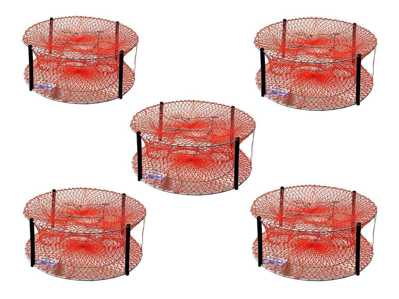 5 x Wilson Heavy Duty Round Crab Traps - Bulk Pack of 4 Entry Crab Pots - 24 Ply