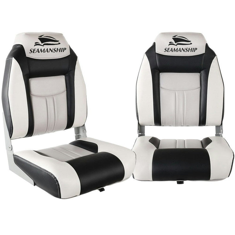 Set of 2 Folding Swivel Boat Seats - Grey & Black