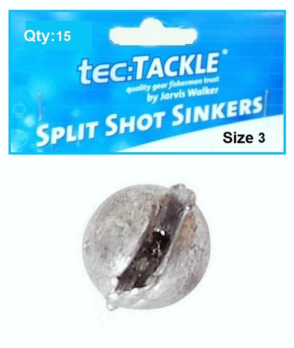 15 x Jarvis Walker 3 Split Shot Sinkers - Pre Packed 3 Split Shot Fishing Sinkers