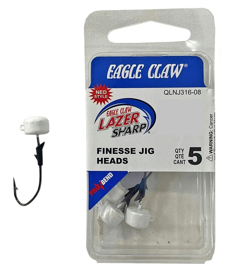 5 Pack of Pearl 1/8oz Eagle Claw Lazer Sharp Size 1/0 Pro-V Finesse Jig Heads