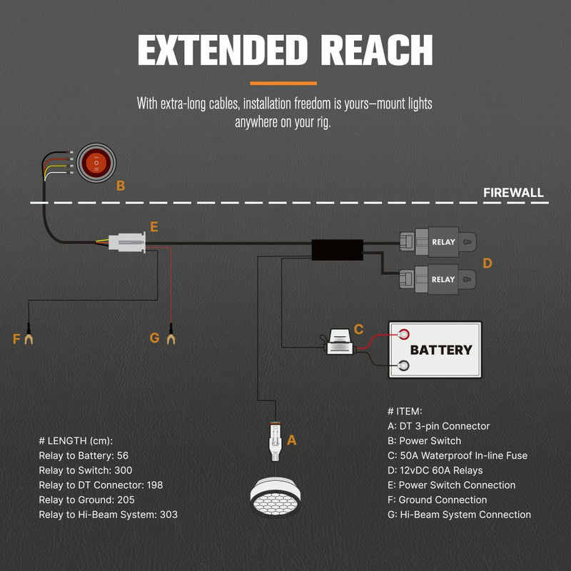 Lightfox High Beam Wiring Harness with DT 3-Pin Connector For LED Pod Light