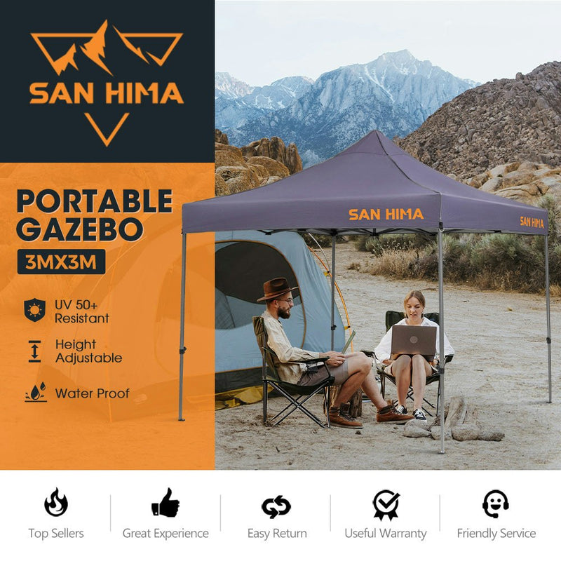 San Hima 3m x 3m Gazebo Portable Folding Pop Up Heavy Duty Steel Frame Camping