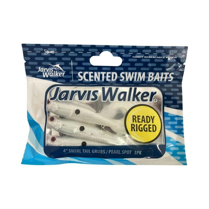 3 Pack of Jarvis Walker 4" Rigged Swirl Tail Grub Soft Plastic Lures -Pearl Spot