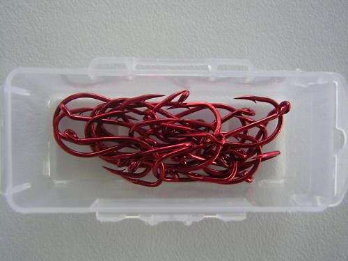 1 Box of Mustad 92554NPNR Big Red Chemically Sharpened Fishing Hooks