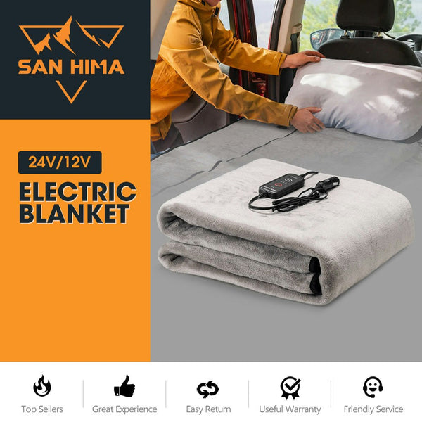 San Hima 12V Electric Blanket with Controller Washable Throw Rug Camping Travel