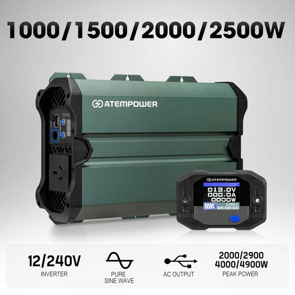 Atem Power Pure Sine Wave Inverter 12V to 240V Remote Control LCD