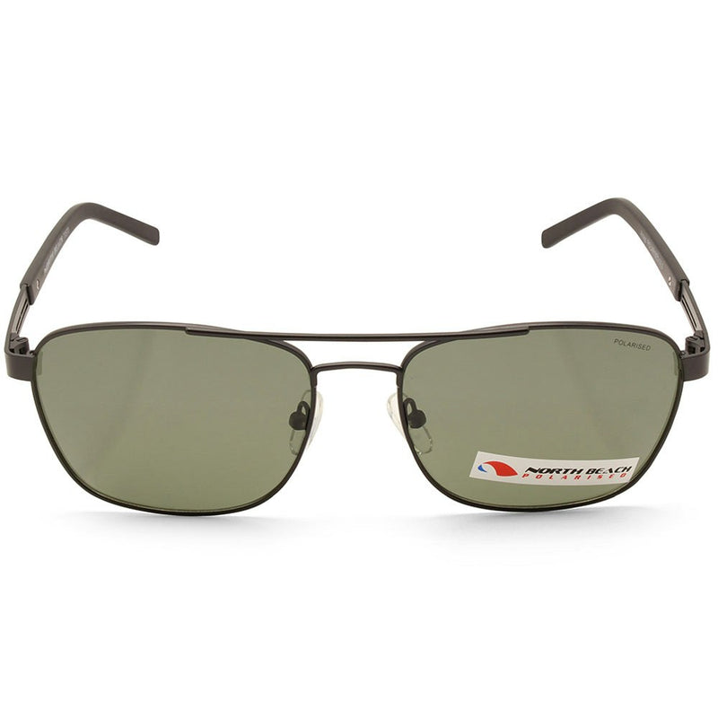 North Beach Anago Matte Black/Green Polarised Unisex Pilot Sunglasses 70570