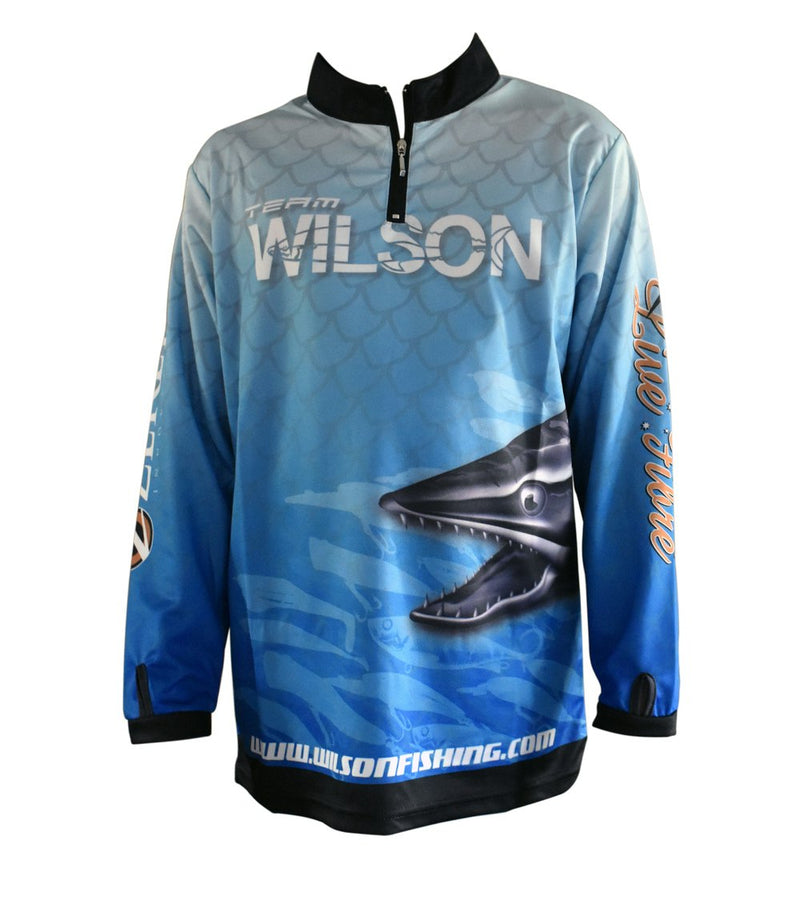 Team Wilson Kids Light Blue Tournament Long Sleeve Fishing Shirt with Collar