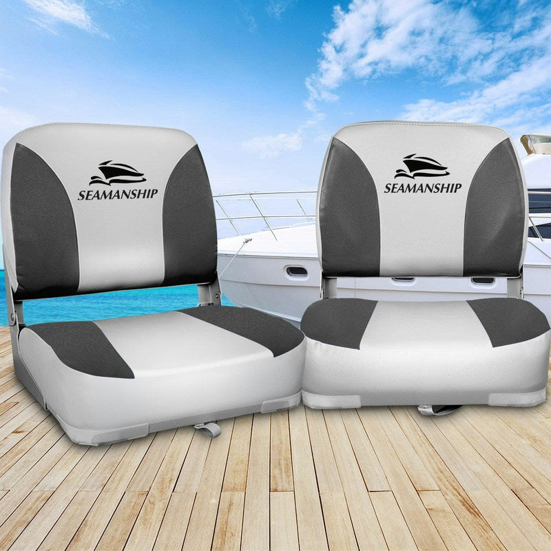 Set of 2 Folding Swivel Boat Seats - Grey