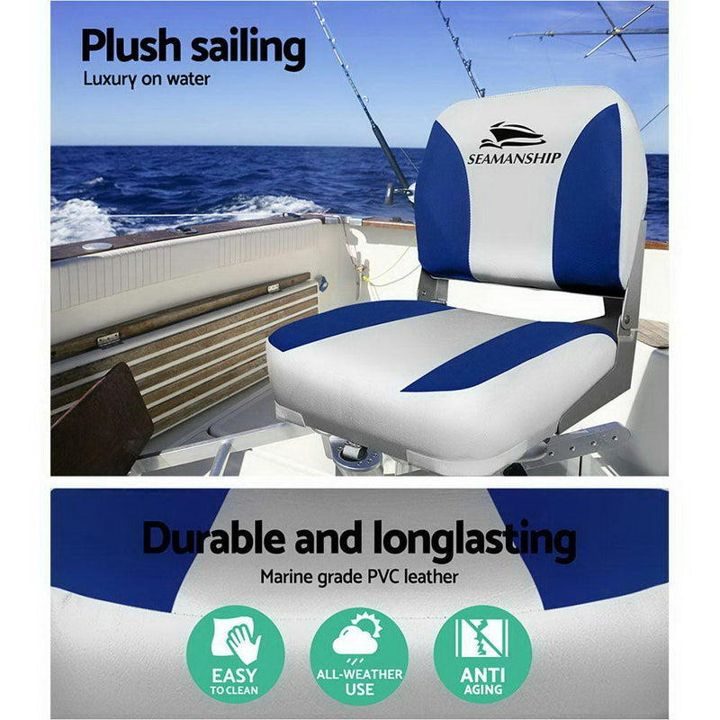 Set of 2 Folding Swivel Boat Seats - Grey & Blue