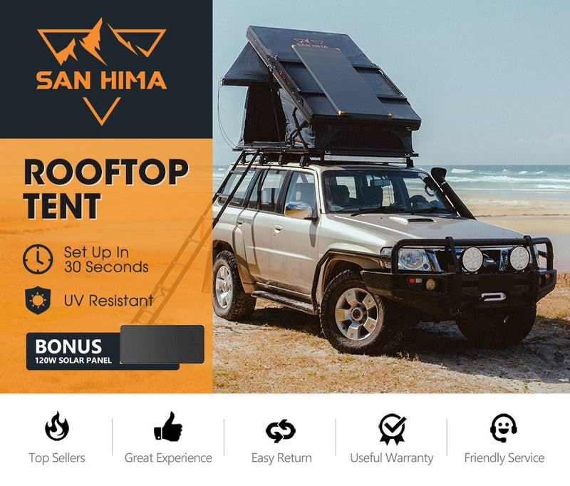 San Hima Kalbarri X Rooftop Tent Hardshell With Ladder 4x4 + 120W Solar Panel