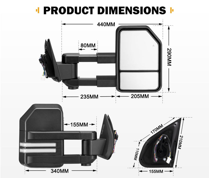 San Hima Extendable Towing Mirrors for Isuzu MU-X MY2021-On