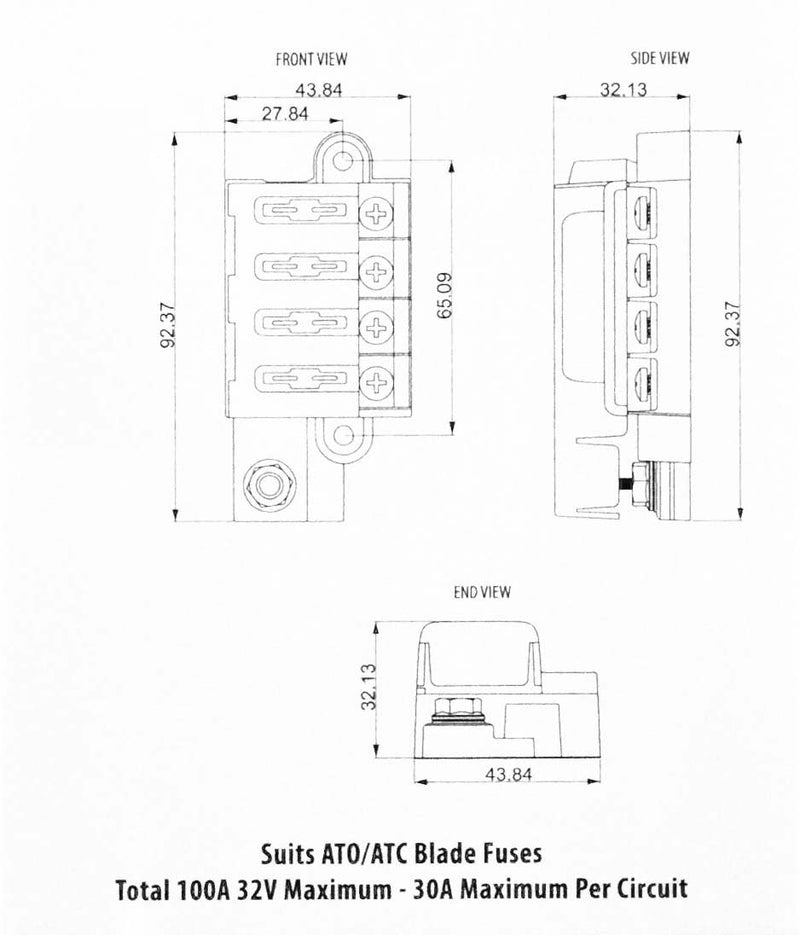 Enerdrive Fuse Block 4 Way Positive with Cover and Label Kit