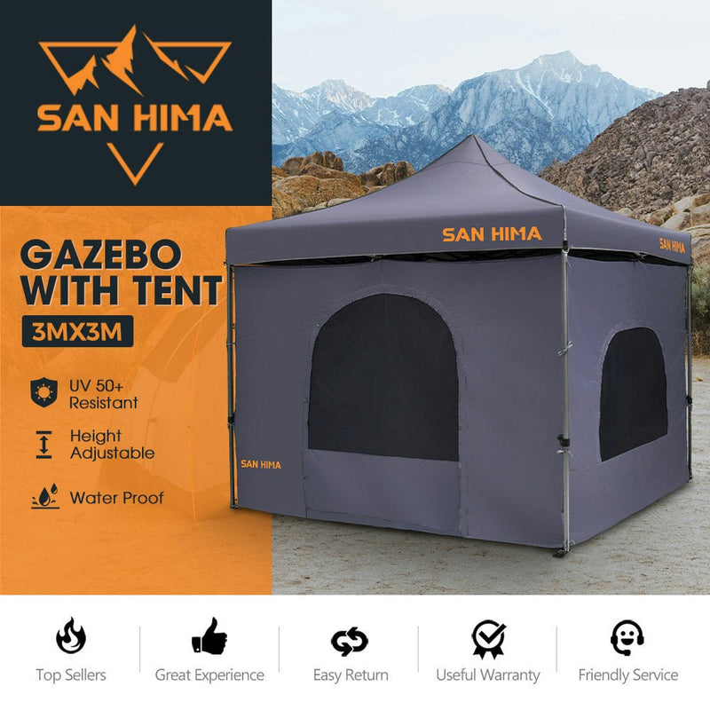 San Hima 3m x 3m Gazebo With  Inner Tent Portable Folding Pop Up Outdoor Camping