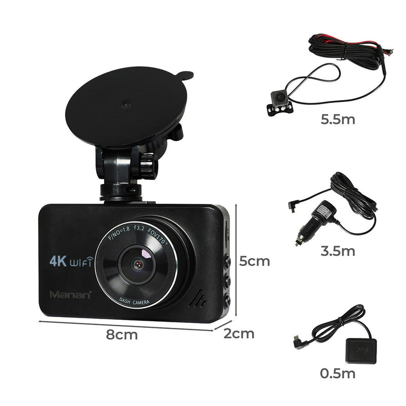 Dual Dash Camera Front Rear View Car Truck Bus Reversing Parking Wifi 4K GPS 64G