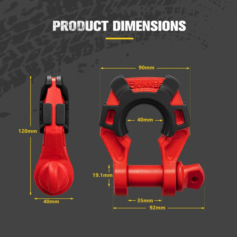 Bunker Indust Pair Bow Shackle 4.75Ton Rated 3/4” D-Ring Red with Isolator