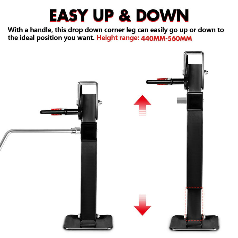 Drop Down Legs 440MM- 560MM Trailer Steel Legs Caravan Corner 1200LBS Black