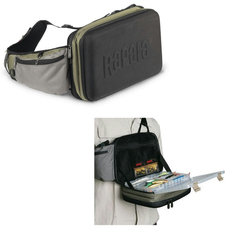 Rapala Fishing Tackle Sling Bag with Padded Shoulder Strap and 2 Tackle Trays