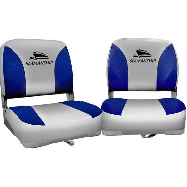 Set of 2 Folding Swivel Boat Seats - Grey & Blue