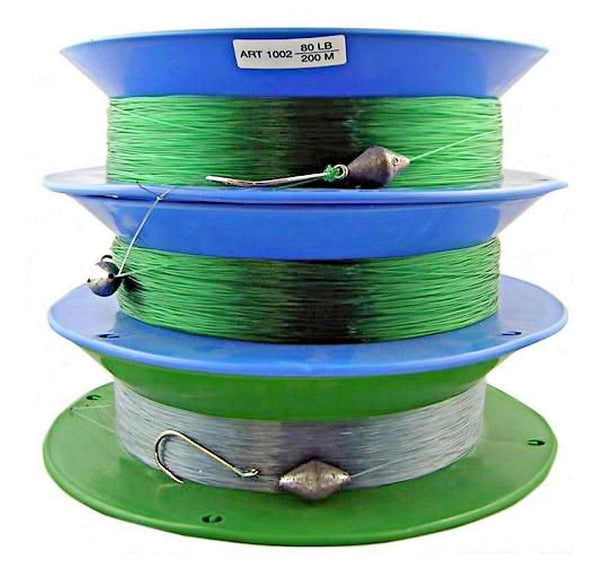 3 x 10 Inch Hand Caster Pre Rigged with 200m of 80lb Mono Fishing Line