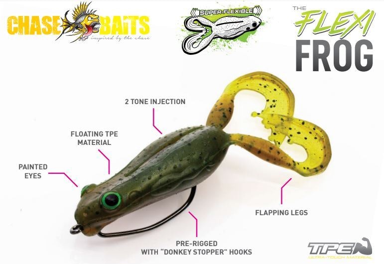 3 Pack of 65mm Chasebaits Flexi Frog Soft Bait Fishing Lures