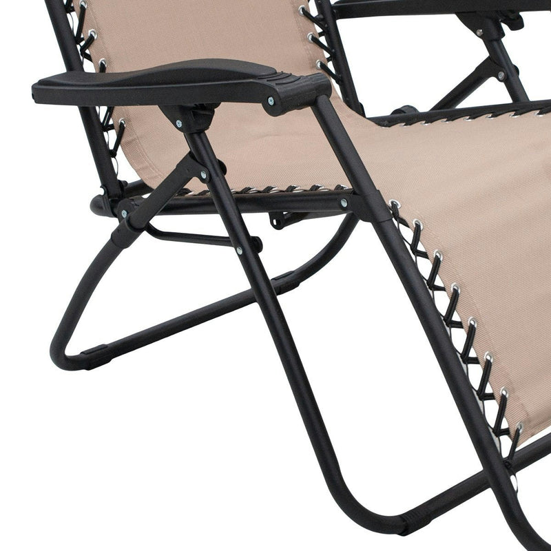 Zero Gravity Reclining Deck Lounge Sun Beach Chair Outdoor Folding Camping - Beige