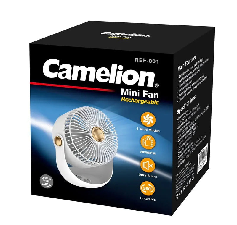 Camelion USB Rechargeable Portable Mini Fan - White