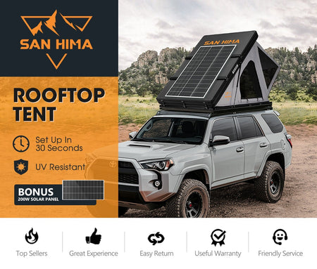 San Hima Kalbarri Roof Top Tent Hardshell With Roof Rack + 200W Solar Panel