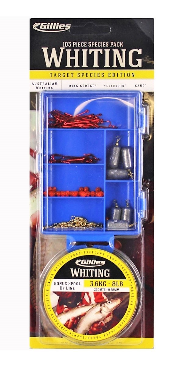 Gillies Whiting Tackle Pack - 100 Piece Assorted Tackle Kit With 8lb Fishing Line