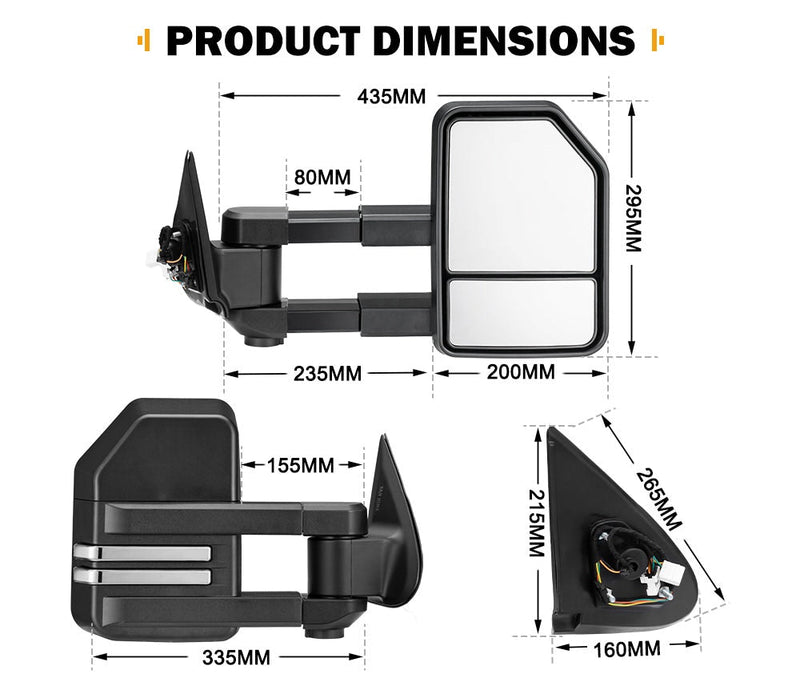 SAN HIMA Extendable Towing Mirrors for Mitsubishi Triton MQ/MR 2015-Current