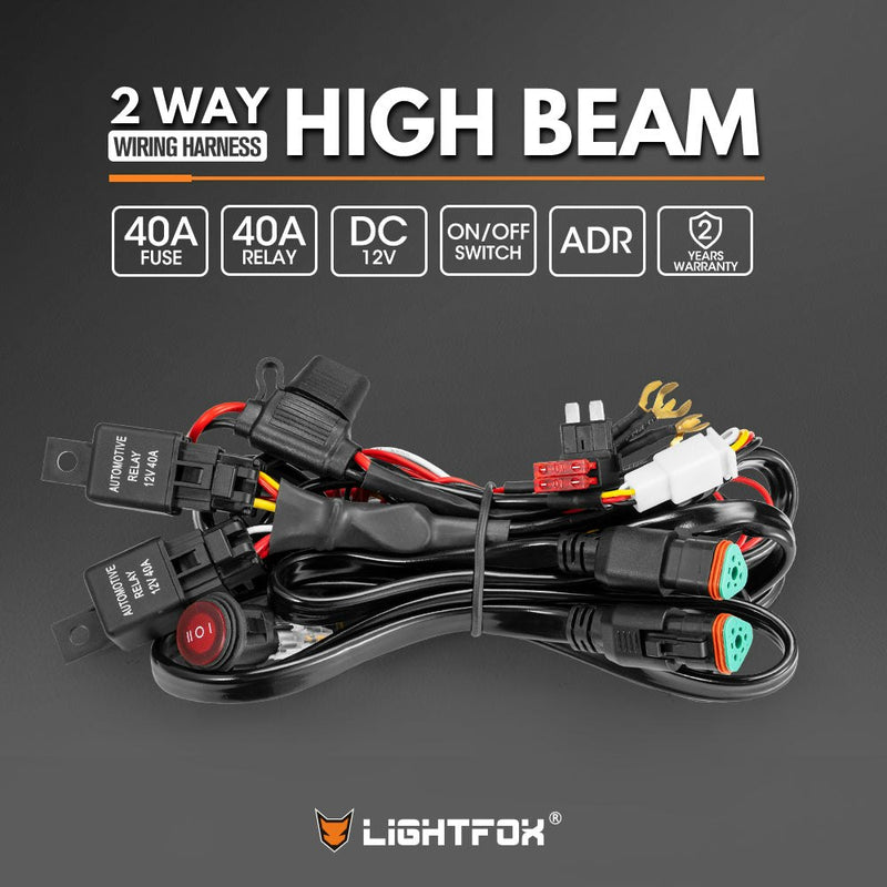 Lightfox 2 Way High Beam Wiring Harness w/ DT 3-Pin Connector For LED Pod Light