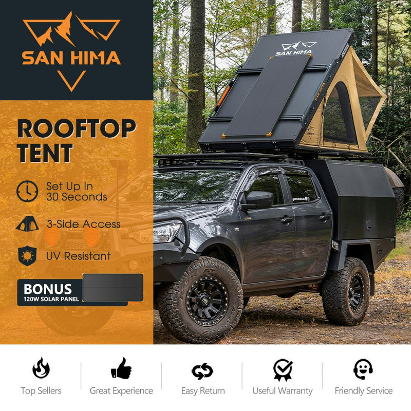 San Hima kalbarri Lite Rooftop Tent Hardshell + Ladder & Rack + 120W Solar Panel