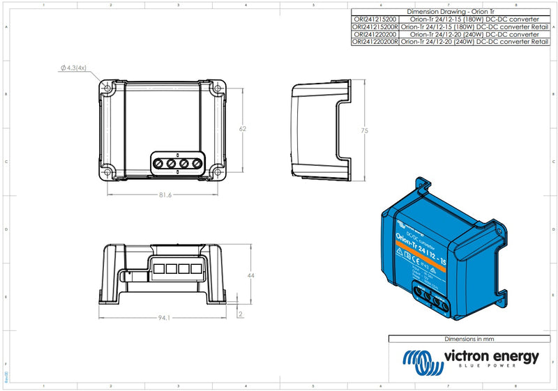 Victron 24V to 12V Orion-Tr 24/12-20A Non-Isolated DC-DC Converter