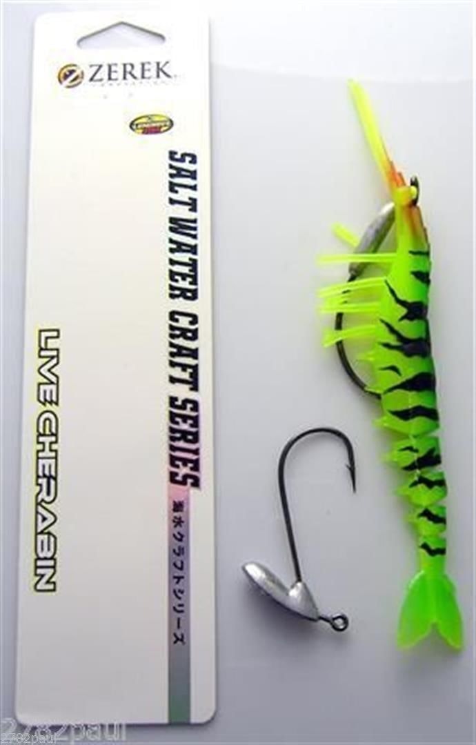 145mm Zerek Live Cherabin Pre Rigged Lumo Eyes Fishing Lure with Bonus Jig Head