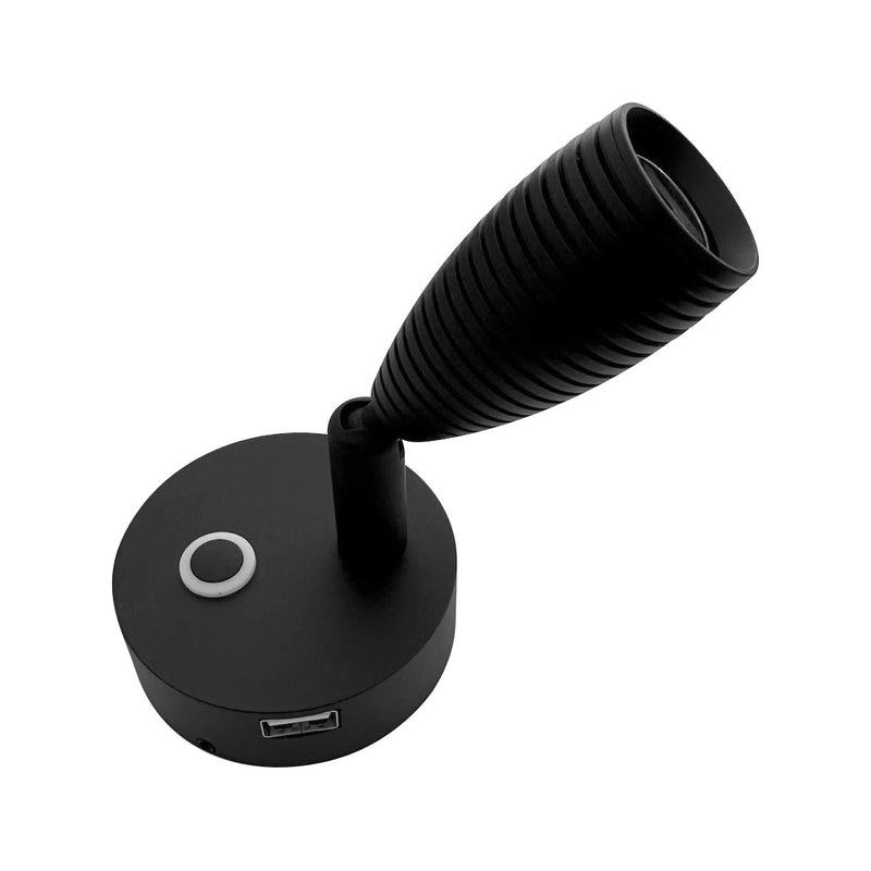 BLACK 12 VOLT 6000K LED READING LIGHT WITH USB CHARGING PORT