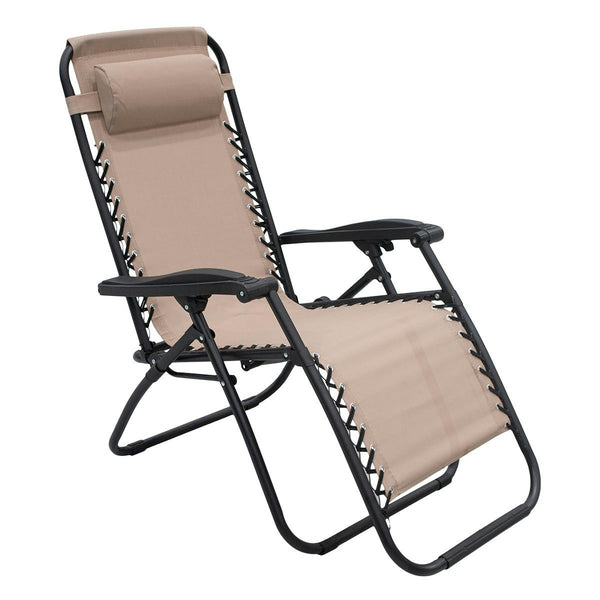 Zero Gravity Reclining Deck Lounge Sun Beach Chair Outdoor Folding Camping - Beige