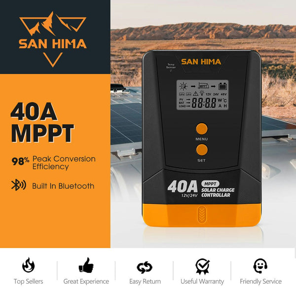 San Hima 40A MPPT Solar Charge Controller 12V 24V With Bluetooth LCD Display