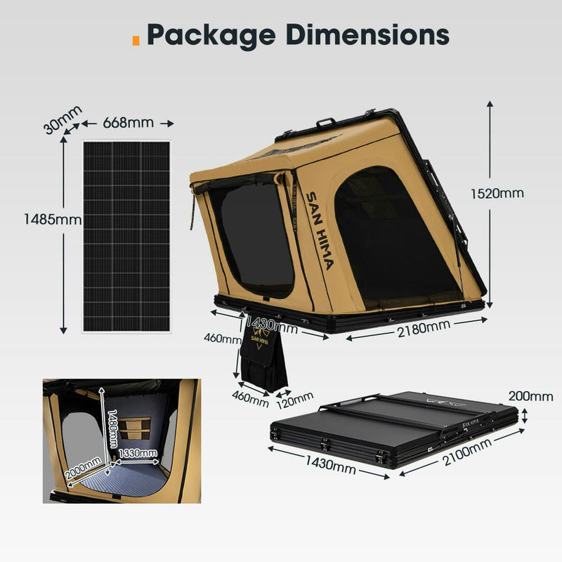 San Hima Kalbarri Gen 2 Roof Top Tent Hardshell Khaki + 200W Solar Panel 4x4