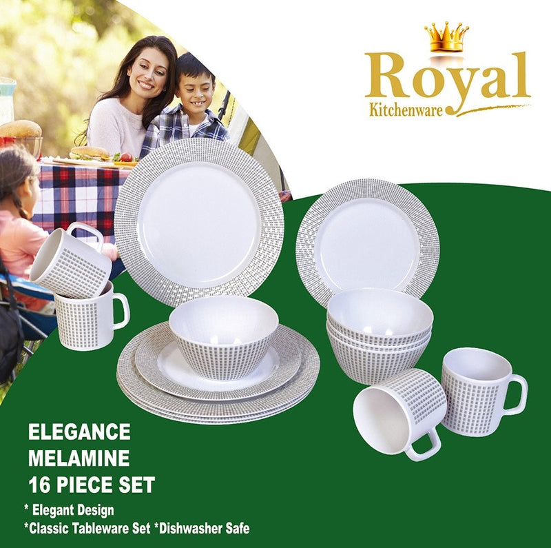 Royal Kitchenware 16 Piece Melamine Dinner Set - Elegance