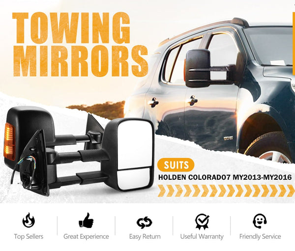 Pair Extendable Towing Mirrors for Holden Colorado7 MY2013-MY2016 Black Pair