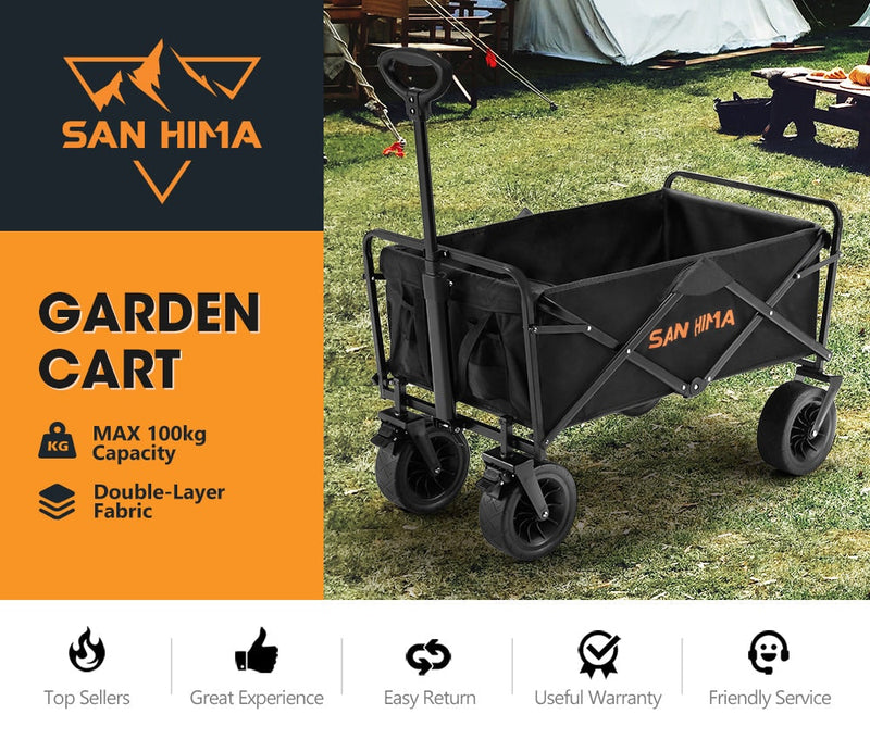 San Hima Folding Camping Wagon 100kg Beach Trolley Garden Cart 360° Wheel Picnic