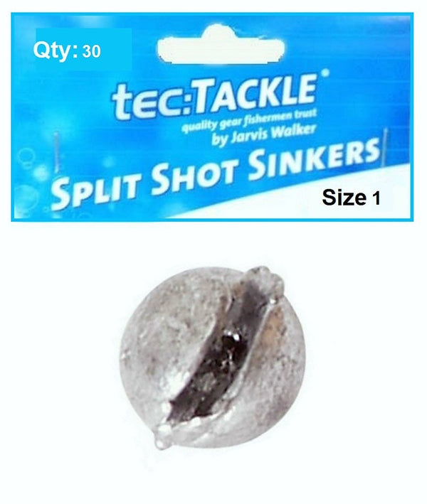 30 x Jarvis Walker 1 Split Shot Sinkers -Pre Packed 1 Split Shot Fishing Sinkers