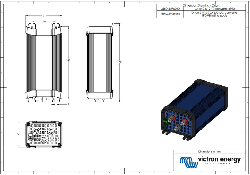 Victron 24V to 12V Orion 24/12-70A Non-Isolated IP20 DC-DC Converter