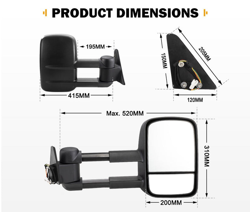 San Hima Pair Extendable Towing Mirrors Gen1 Fit Toyota Landcruiser 80 1990-1998